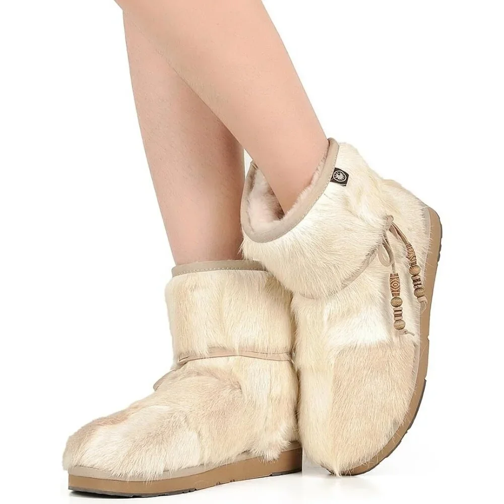Women's White Casual And Versatile Wool Winter Warm Simple Snow Boots